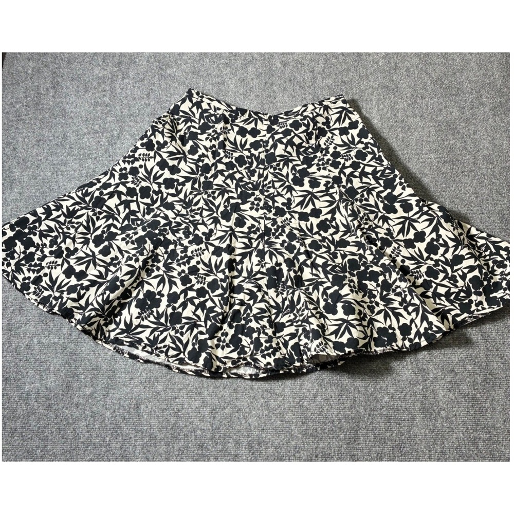 Tara Jarmon Floral A-Line Skirt Womens 42 Black White Made In France Pleated
